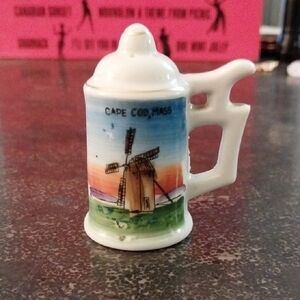 Vintage -3"-Cape Cod Miniature Ceramic Stein with Windmill Scene Shaker